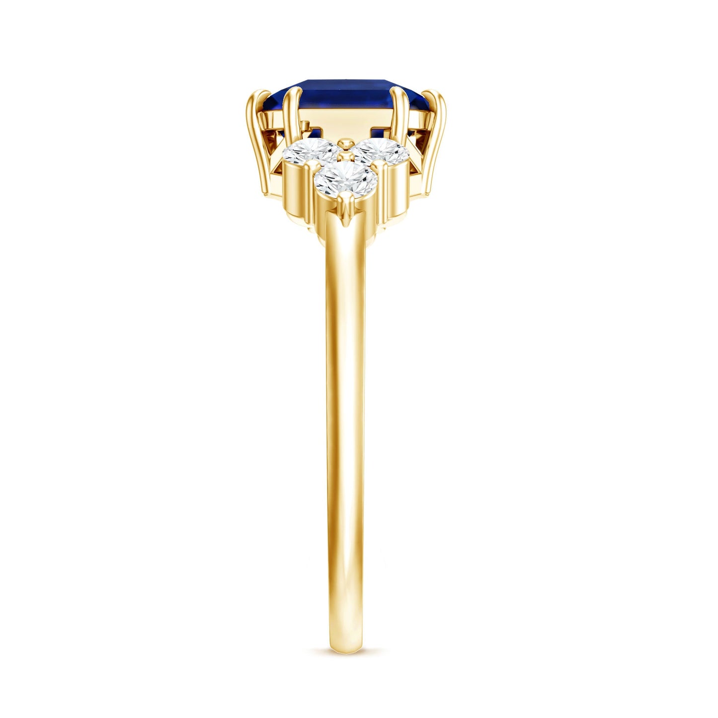 Certified 4.8 Carat Asscher Cut Lab Grown Blue Sapphire Engagement Ring with Diamond Trio