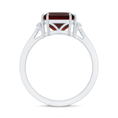 Natural 3.3 Carat Asscher Cut Garnet Engagement Ring with Diamond
