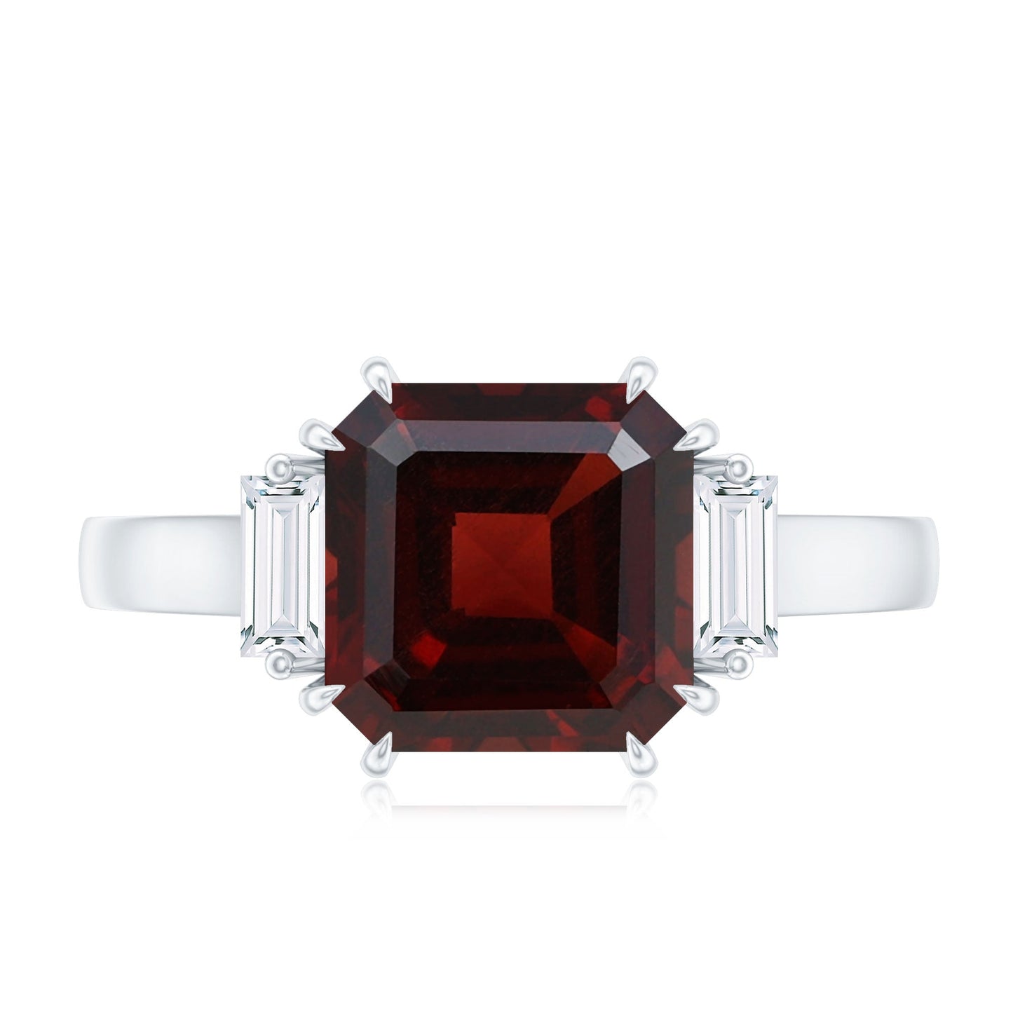 Natural 3.3 Carat Asscher Cut Garnet Engagement Ring with Diamond