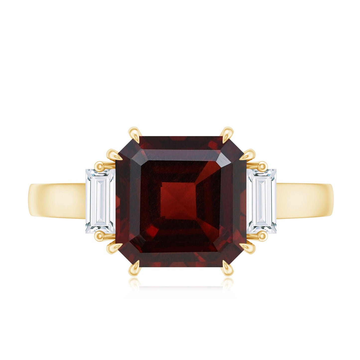 Natural 3.3 Carat Asscher Cut Garnet Engagement Ring with Diamond