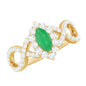 Natural Marquise Emerald Diamond Halo Engagement Ring with Crossover Shank