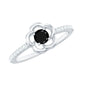 Certified 0.8 Carat Lab Grown Black Flower Promise Ring with White Diamond