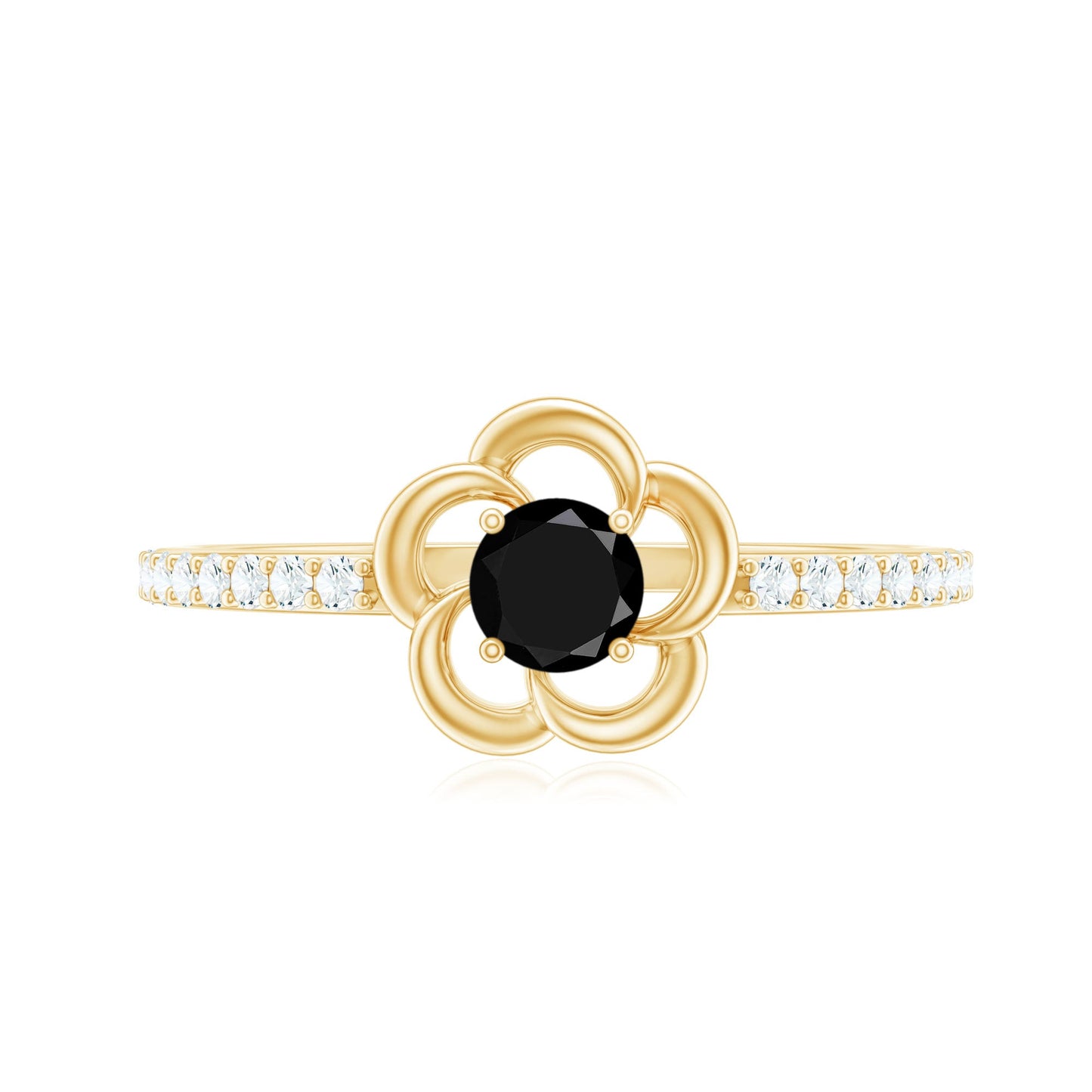 Certified 0.8 Carat Lab Grown Black Flower Promise Ring with White Diamond