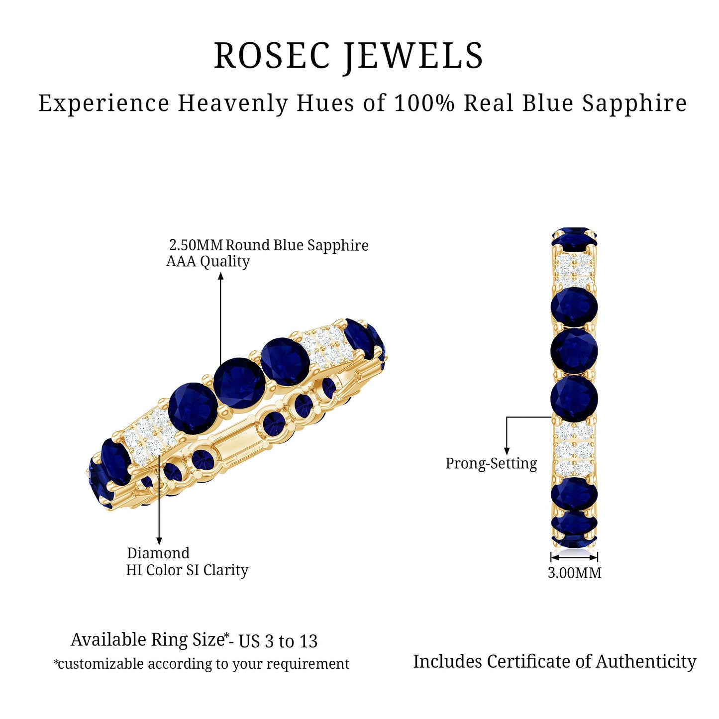 Natural Blue Sapphire and Diamond Eternity Wedding Band