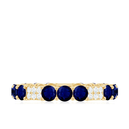 Natural Blue Sapphire and Diamond Eternity Wedding Band