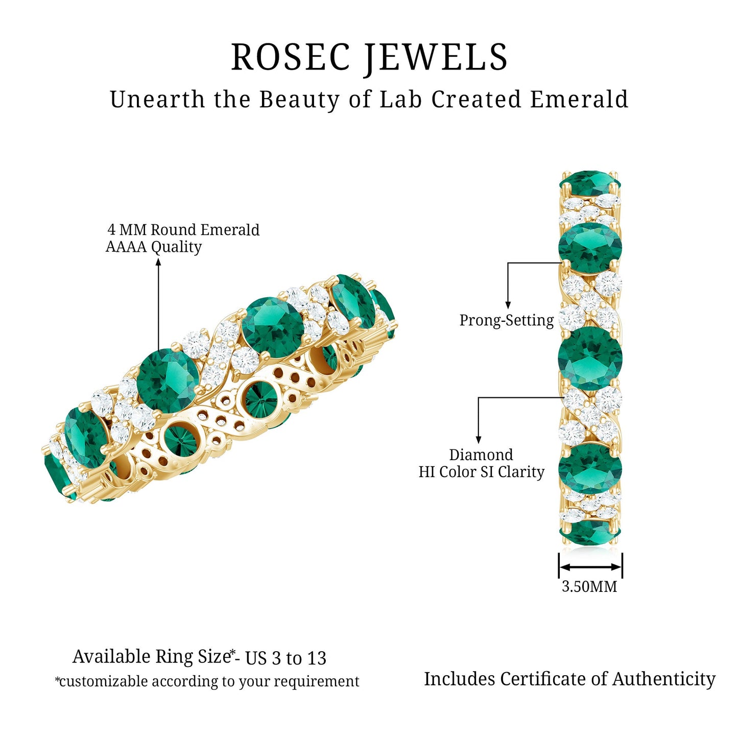 Elegant Lab Grown Emerald Diamond Eternity Wedding Band