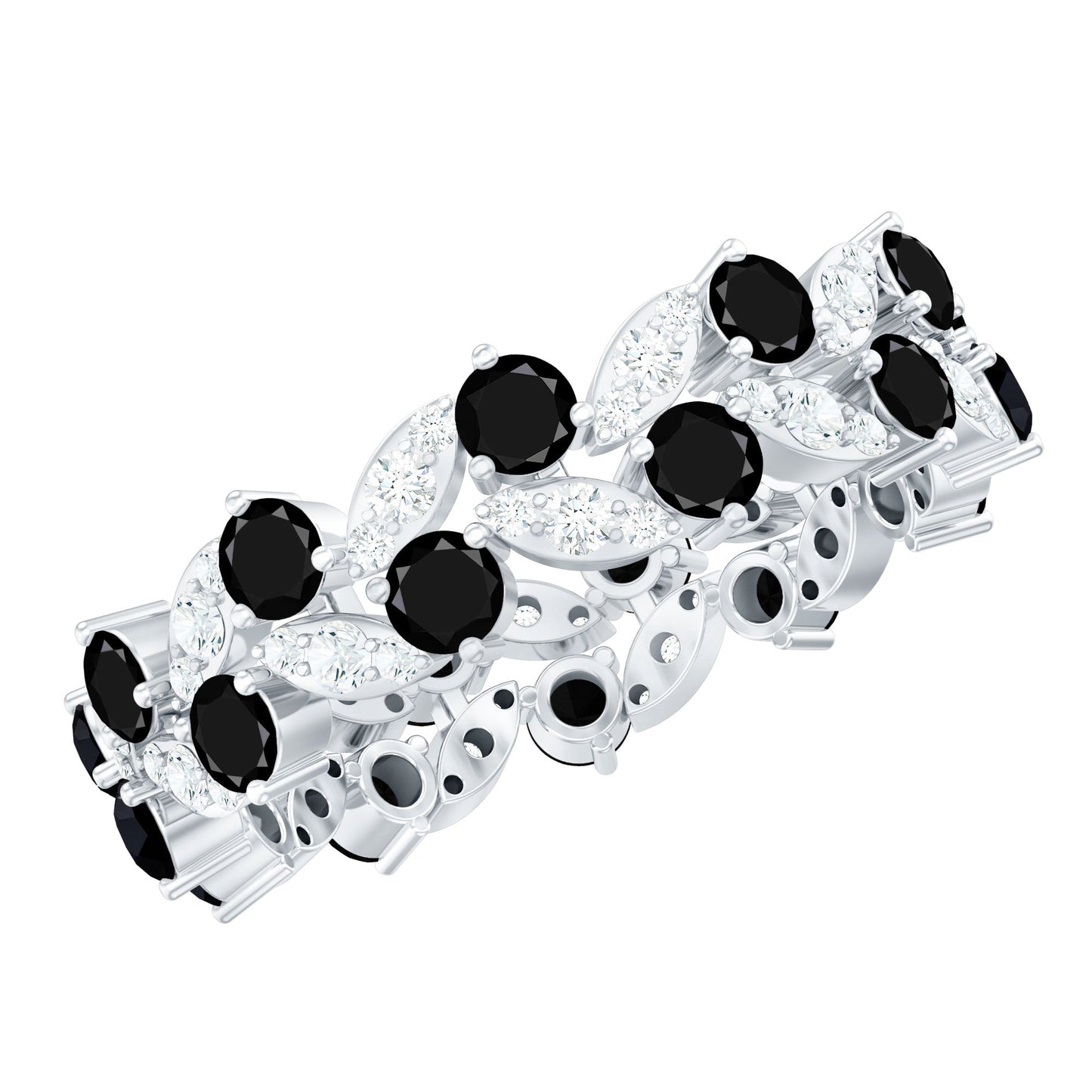 Nature Inspired Lab Grown Black Diamond Eternity Band Ring with Moissanite