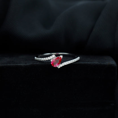 Pear Shape Lab Grown Ruby and Diamond Bypass Promise Ring