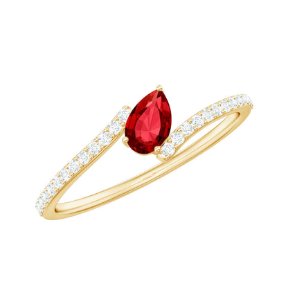 Pear Shape Lab Grown Ruby and Diamond Bypass Promise Ring