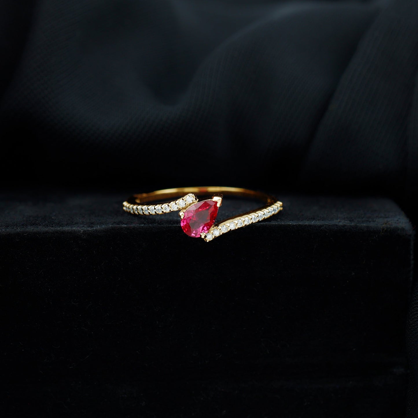 Pear Shape Lab Grown Ruby and Diamond Bypass Promise Ring