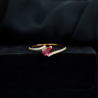 Pear Shape Lab Grown Ruby and Diamond Bypass Promise Ring