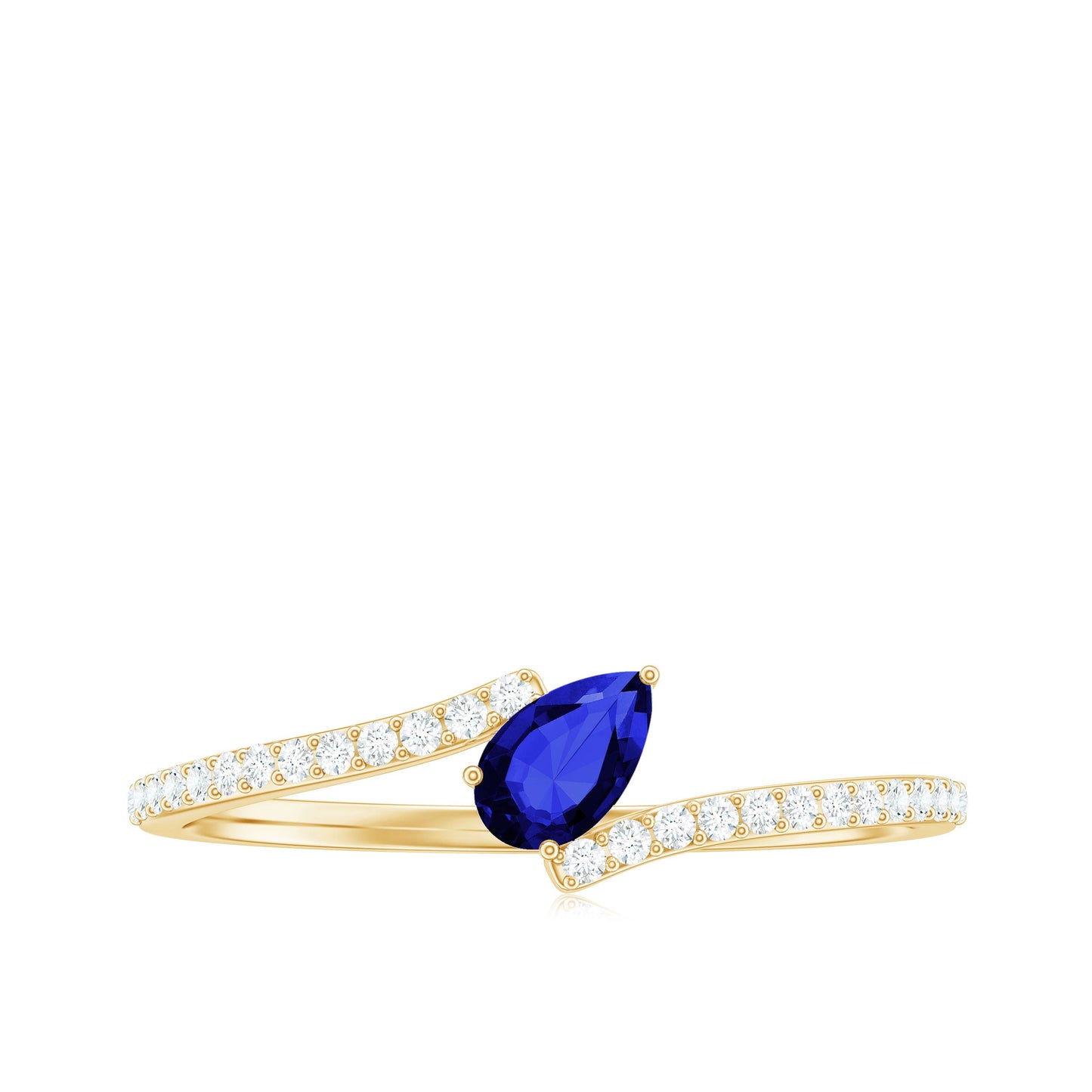 Certified Lab Created Blue Sapphire and Diamond Promise Ring with Bypass Shank