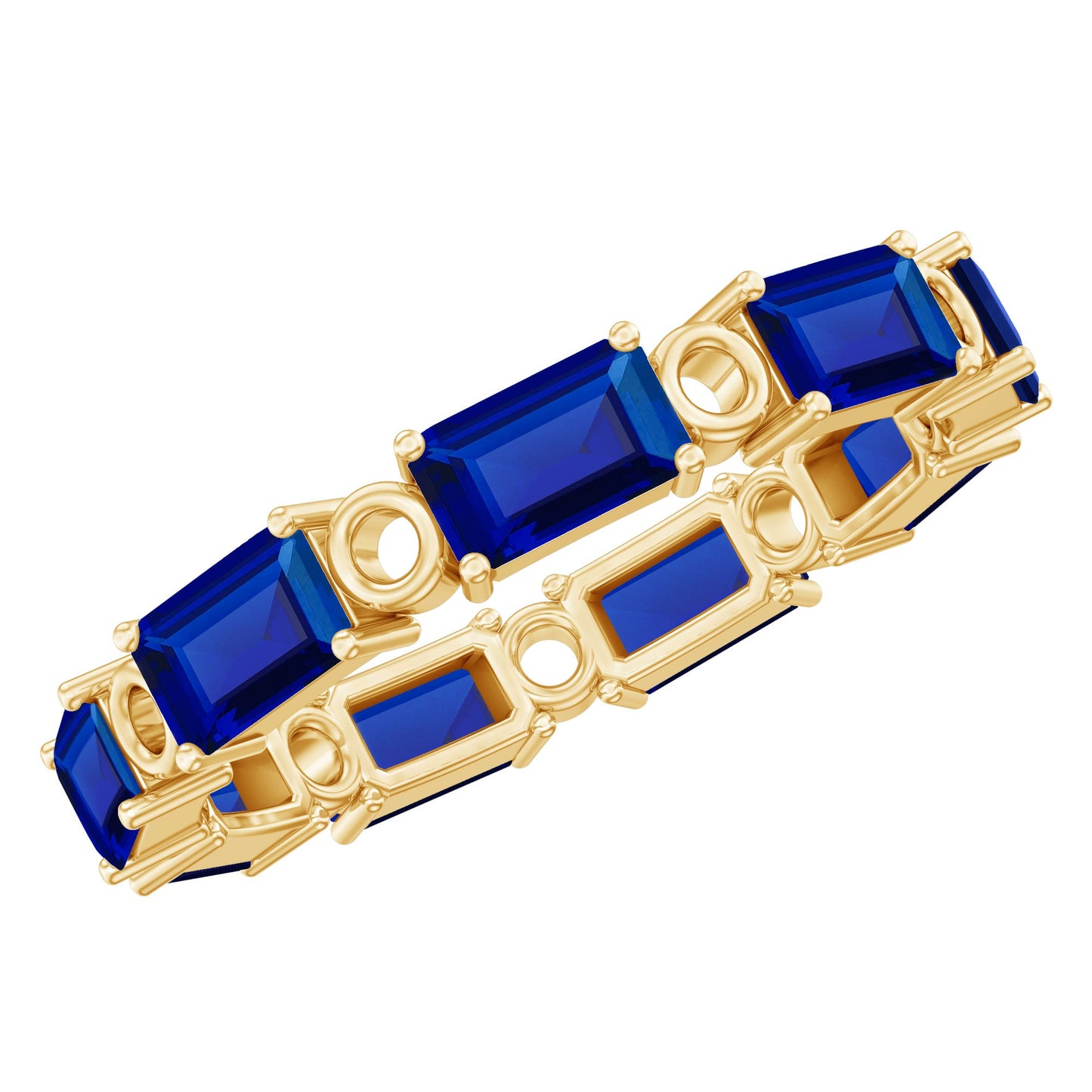Certified Lab Grown Blue Sapphire Emerald Cut Eternity Band Ring