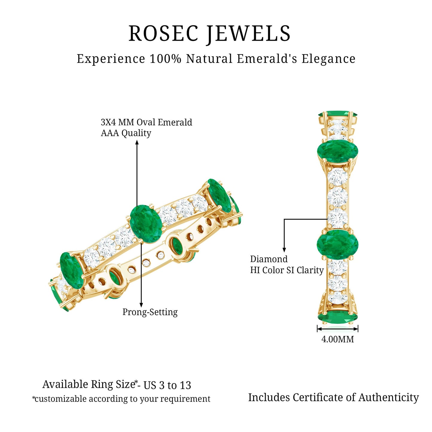 Natural Oval Emerald Diamond Eternity Marriage Anniversary Ring