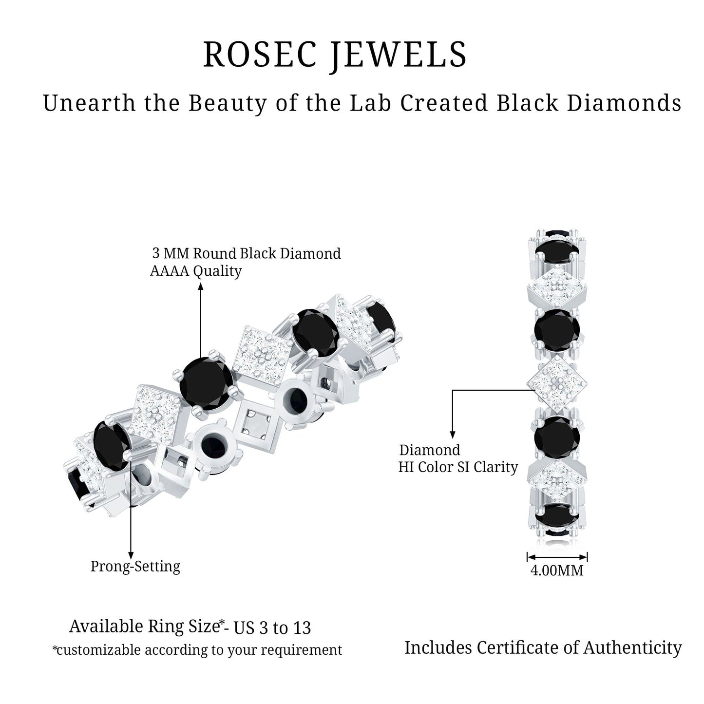 Lab Grown Black and White Diamond Eternity Ring for Women