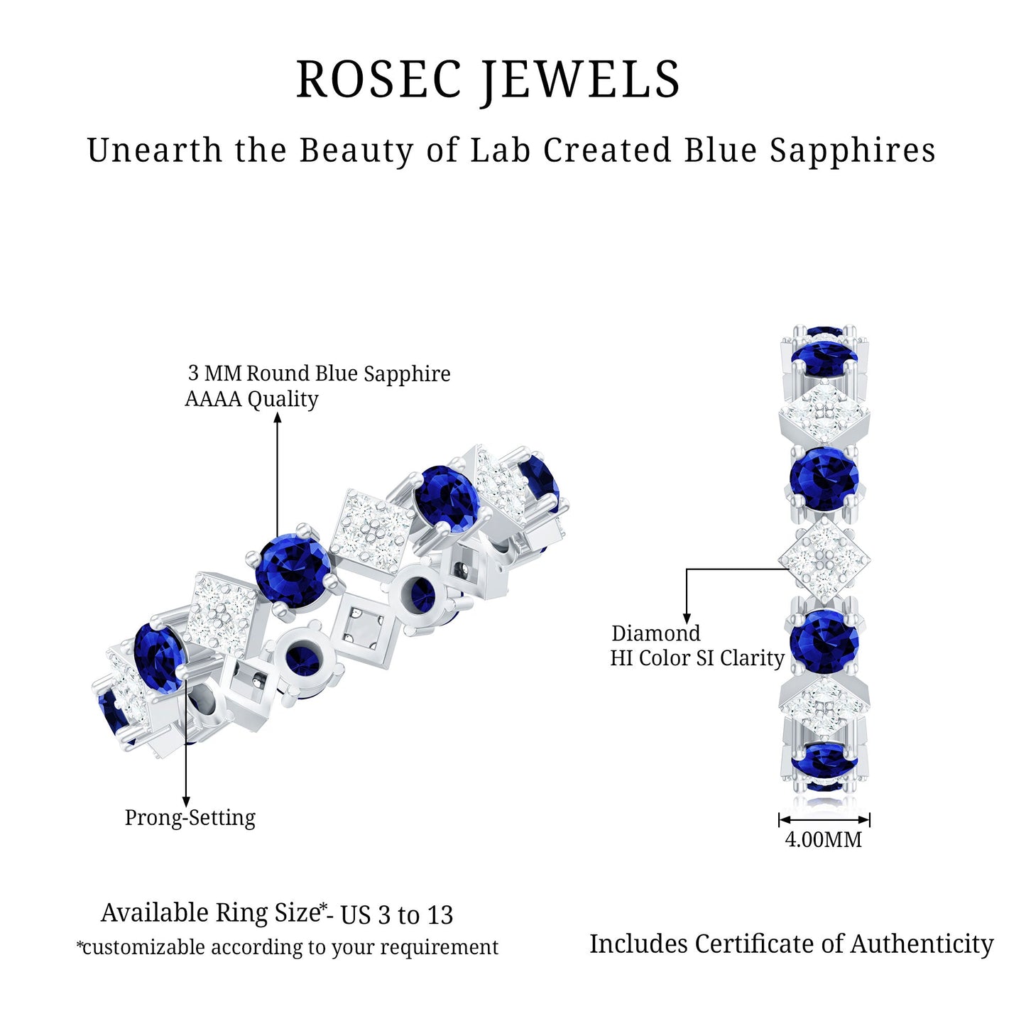 Certified Lab-Created Blue Sapphire and Diamond Eternity Band Ring