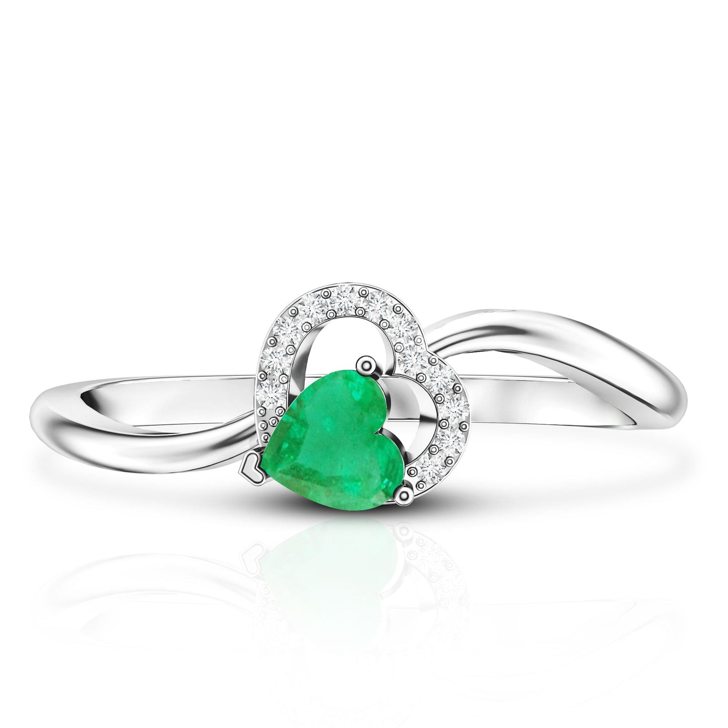 Certified Natural Emerald Heart Promise Ring with Diamond