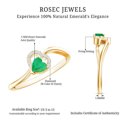 Certified Natural Emerald Heart Promise Ring with Diamond
