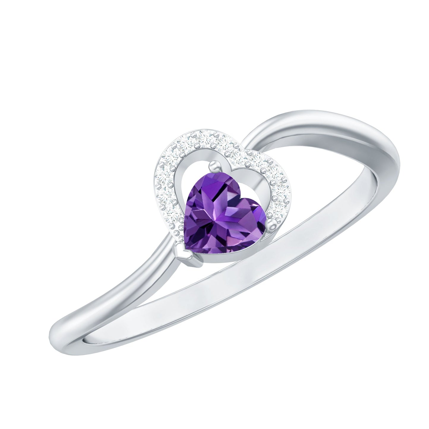Real 0.9 Carat Amethyst Heart Promise Ring with Diamond