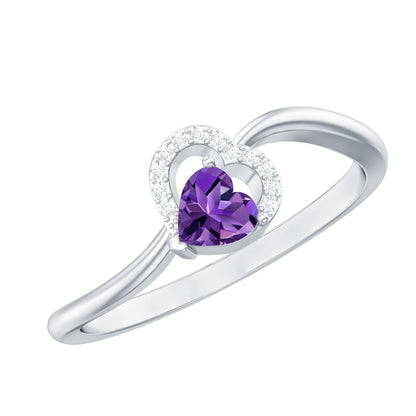 Real 0.9 Carat Amethyst Heart Promise Ring with Diamond