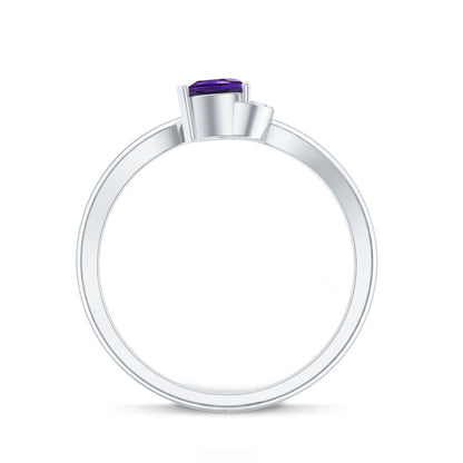 Real 0.9 Carat Amethyst Heart Promise Ring with Diamond