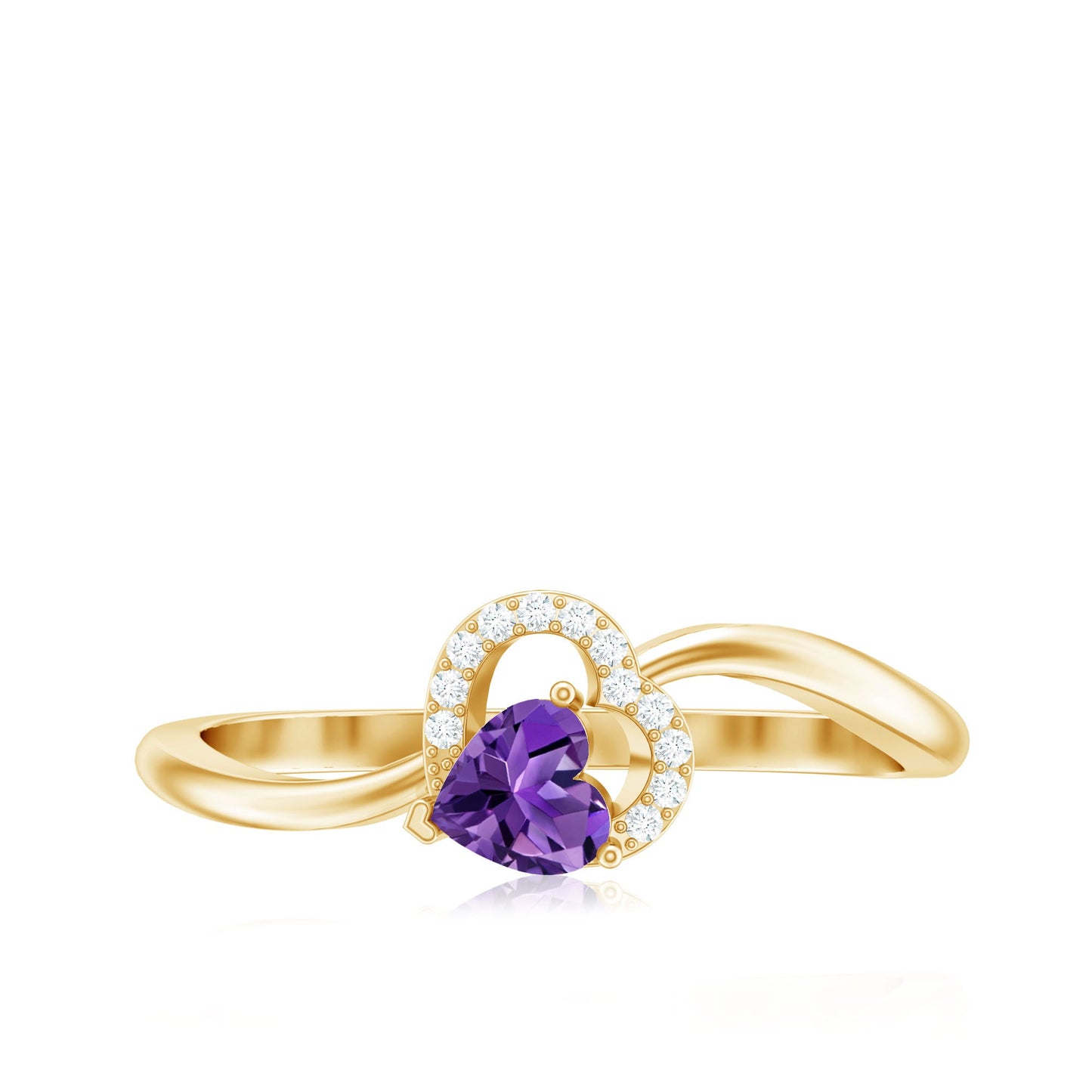 Real 0.9 Carat Amethyst Heart Promise Ring with Diamond