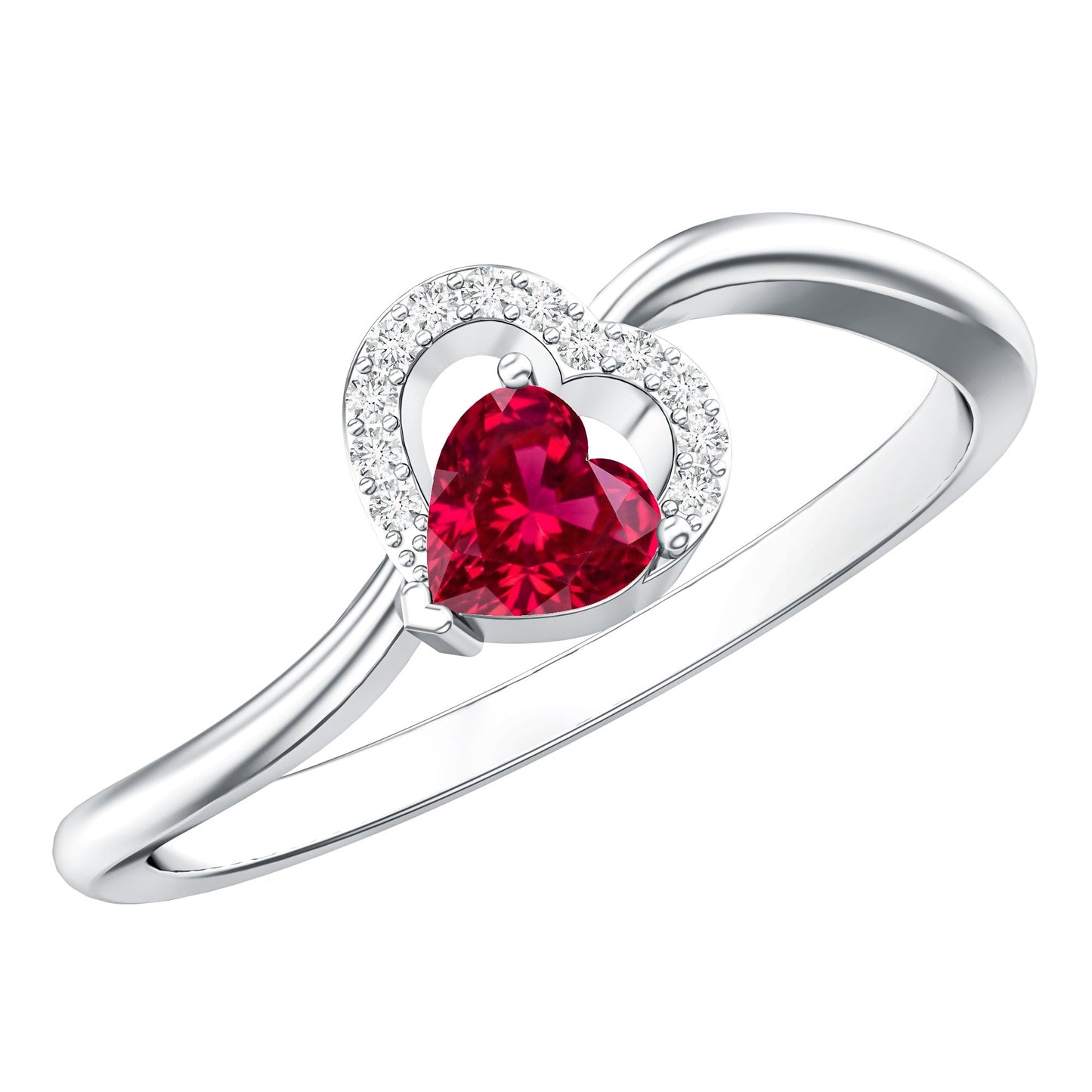 Heart Shape Lab Grown Ruby and Diamond Twisted Promise Ring