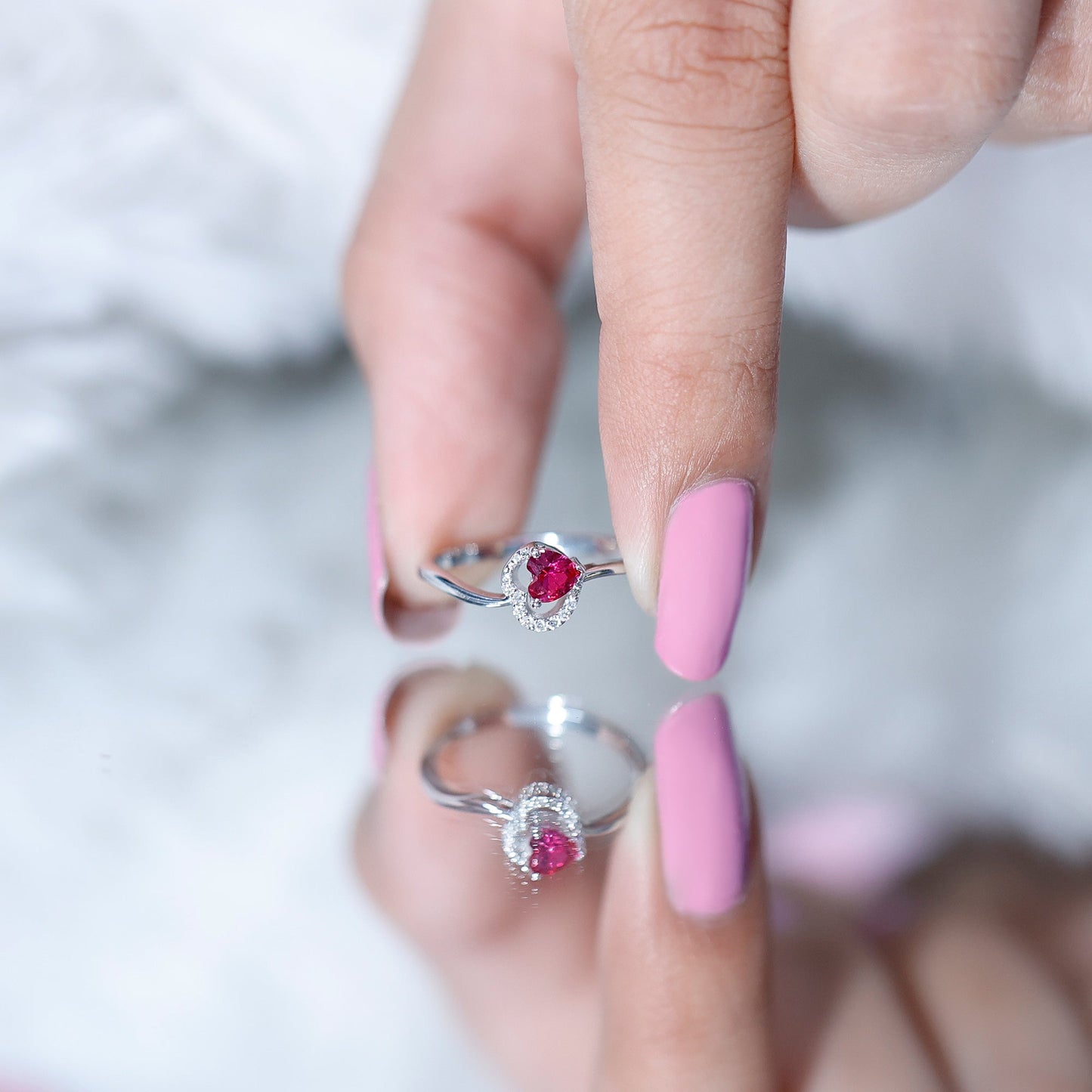 Heart Shape Lab Grown Ruby and Diamond Twisted Promise Ring