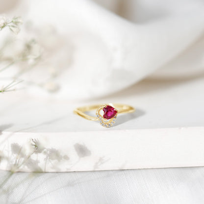 Heart Shape Lab Grown Ruby and Diamond Twisted Promise Ring