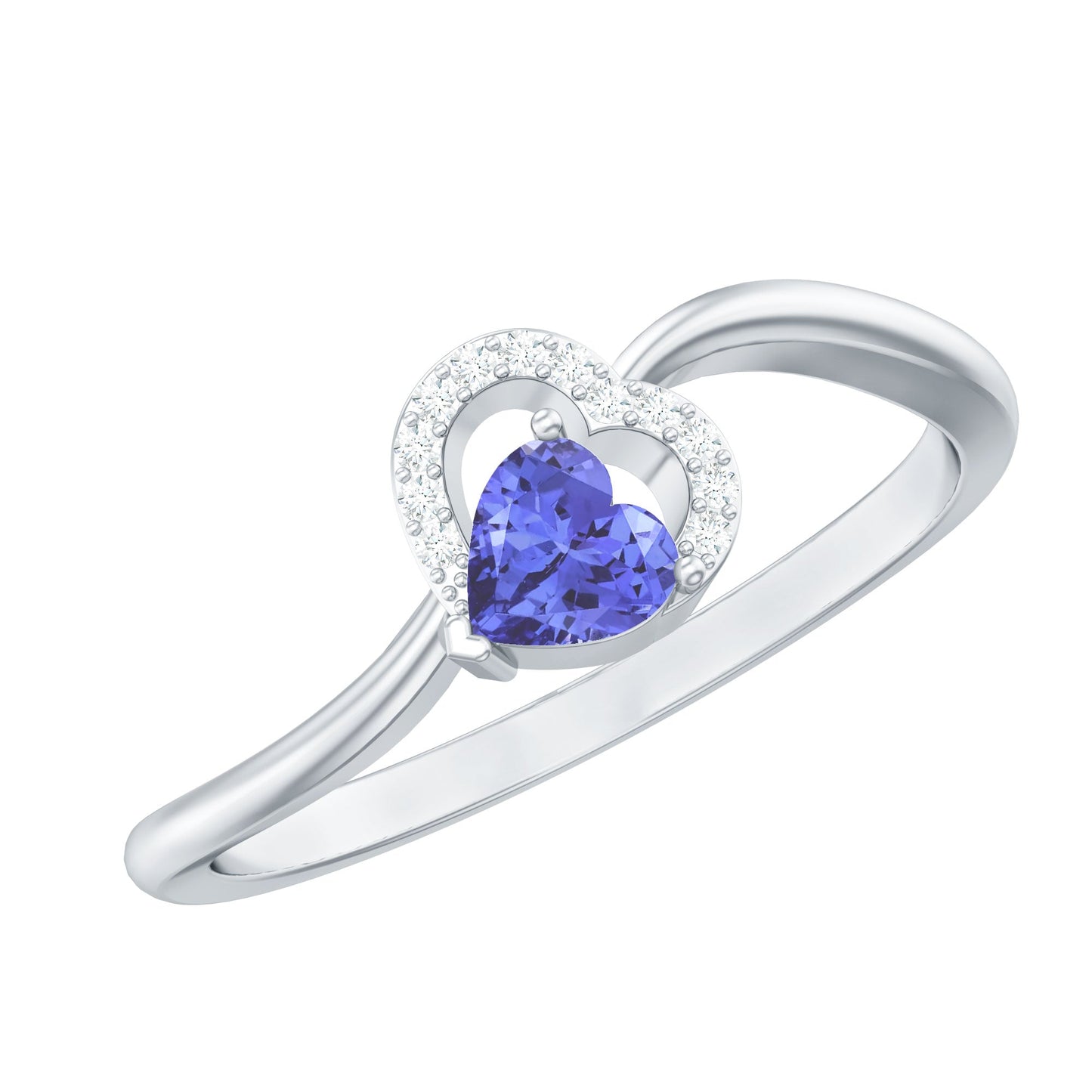 Natural Heart Shape Tanzanite Diamond Promise Ring for Valentines
