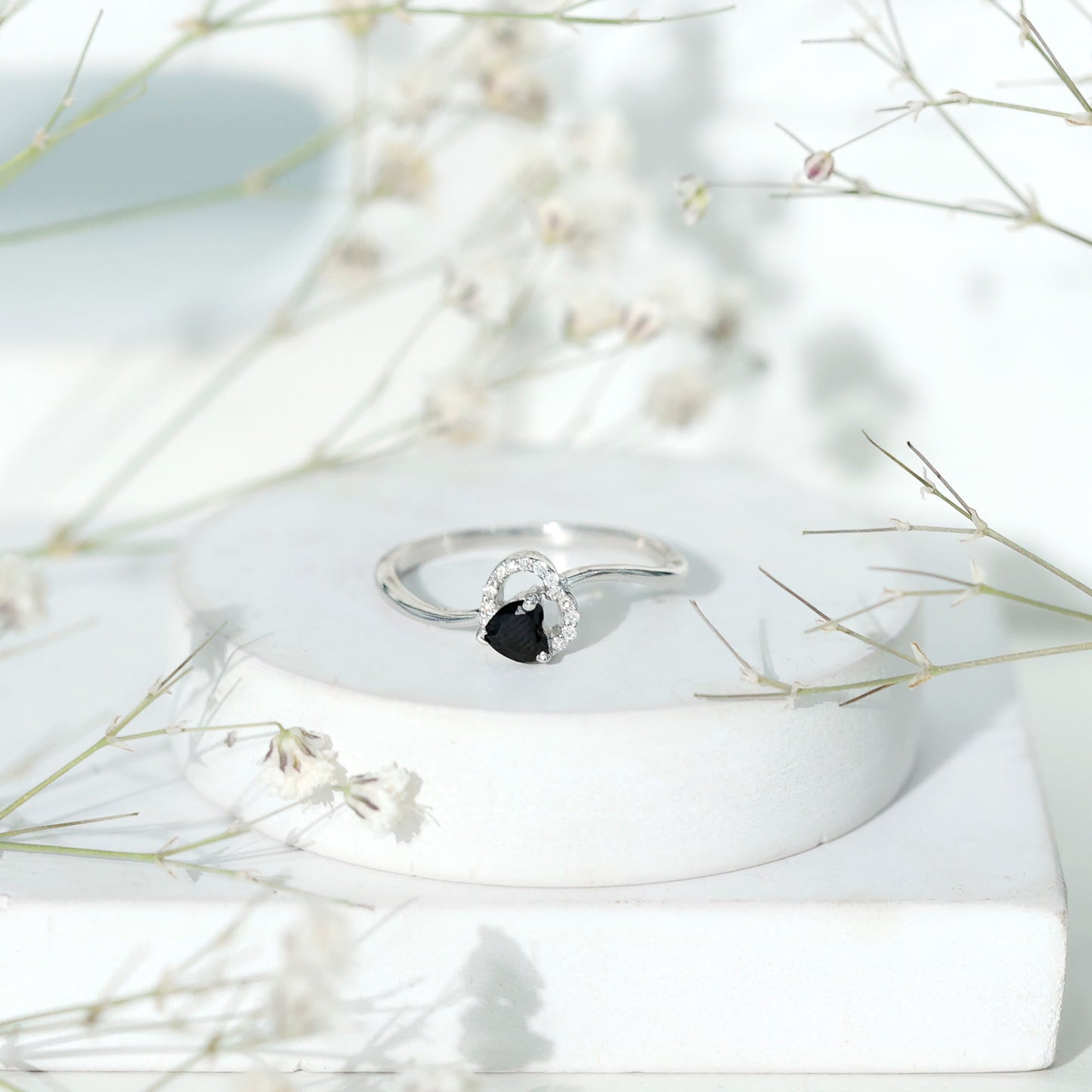 Genuine Black Onyx and Diamond Heart Promise Ring