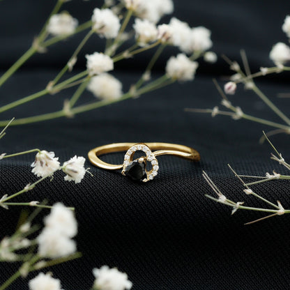 Genuine Black Onyx and Diamond Heart Promise Ring