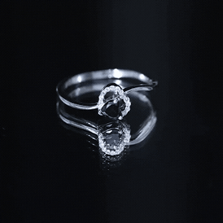 Natural Black Spinel Heart Promise Ring with Diamond