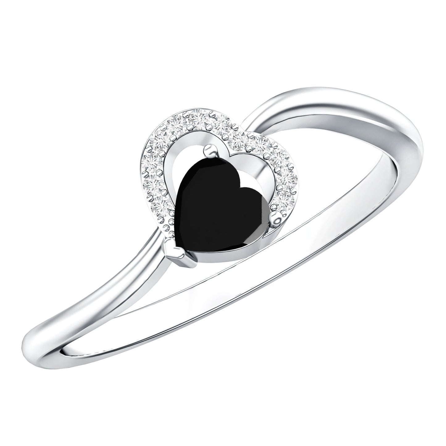 Natural Black Spinel Heart Promise Ring with Diamond
