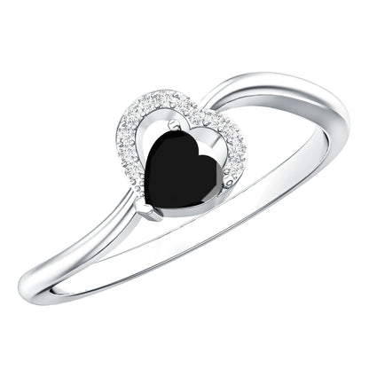 Natural Black Spinel Heart Promise Ring with Diamond