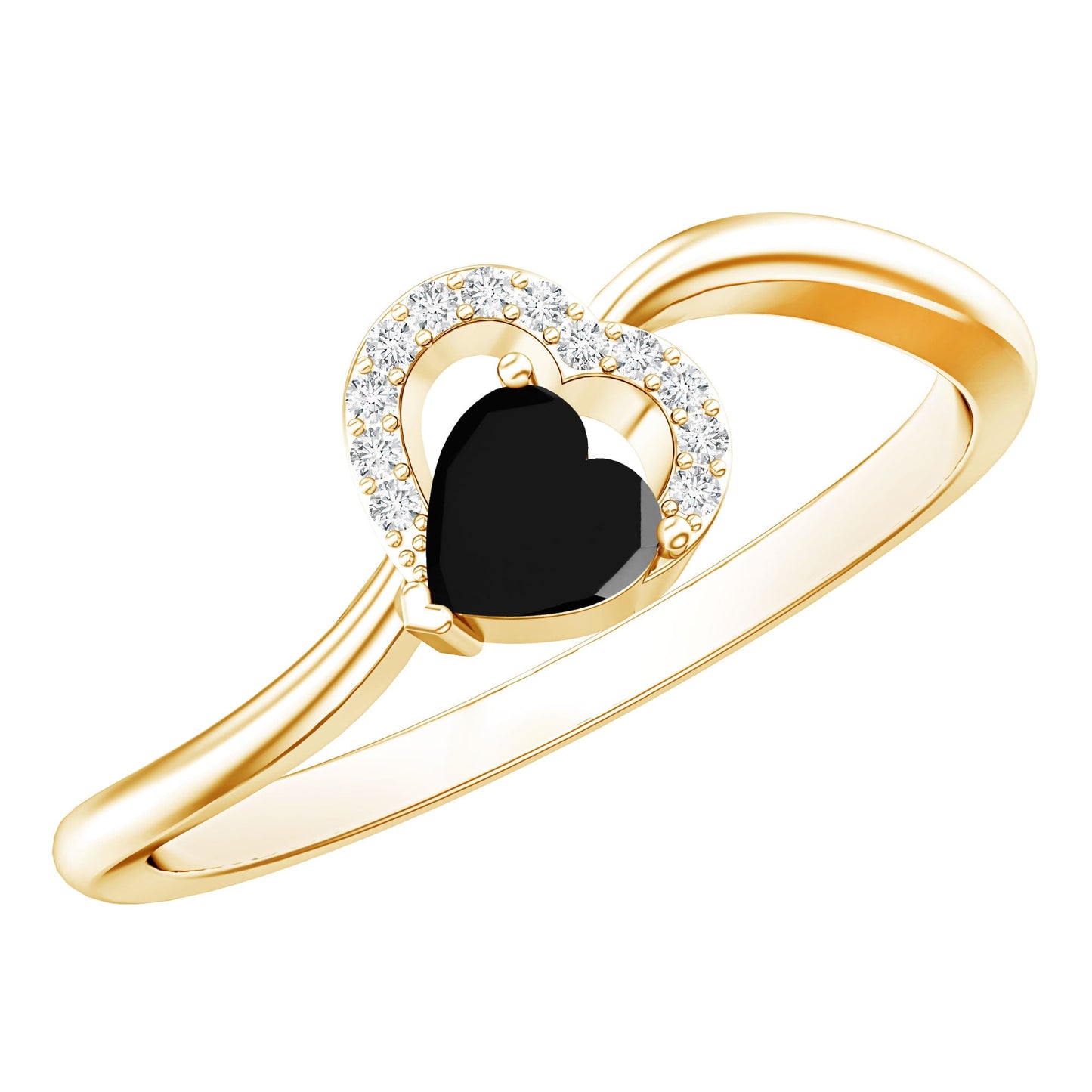 Natural Black Spinel Heart Promise Ring with Diamond
