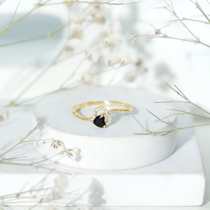 Natural Black Spinel Heart Promise Ring with Diamond