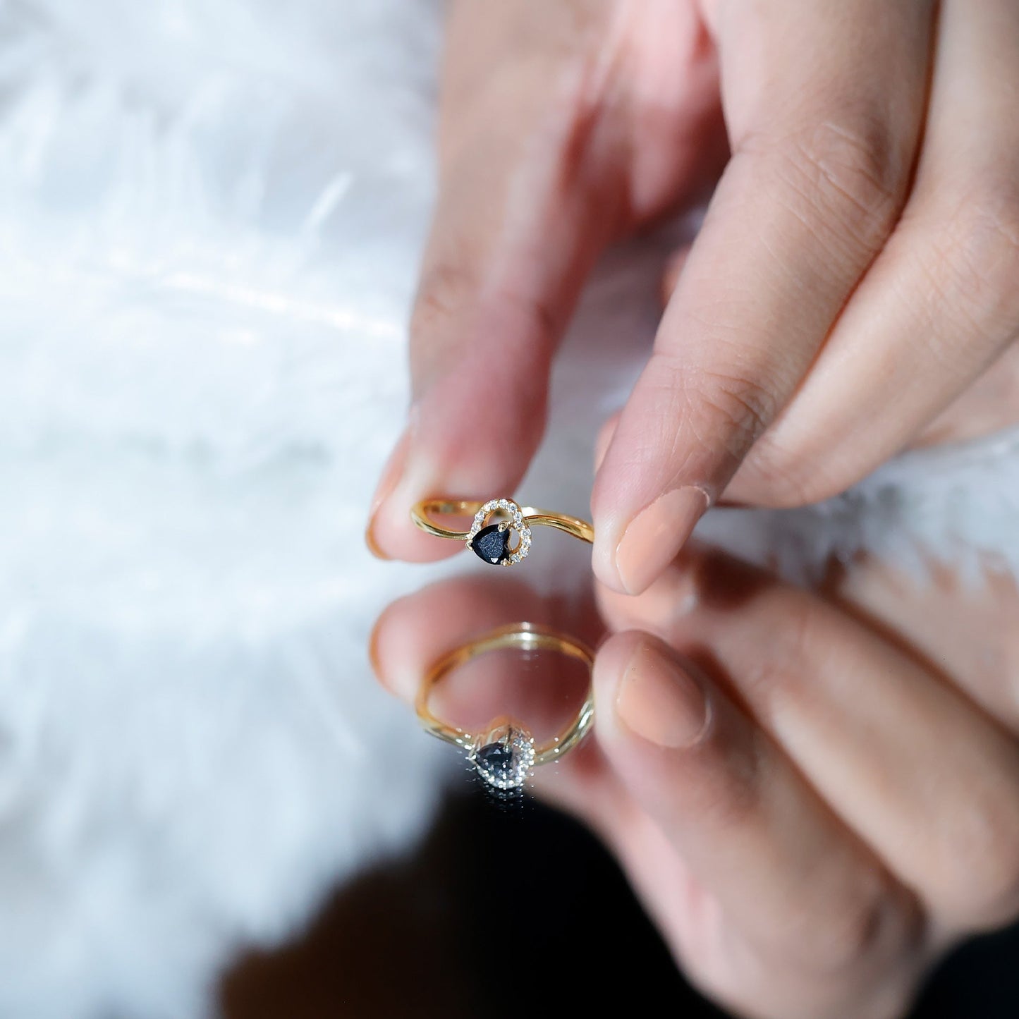 Natural Black Spinel Heart Promise Ring with Diamond