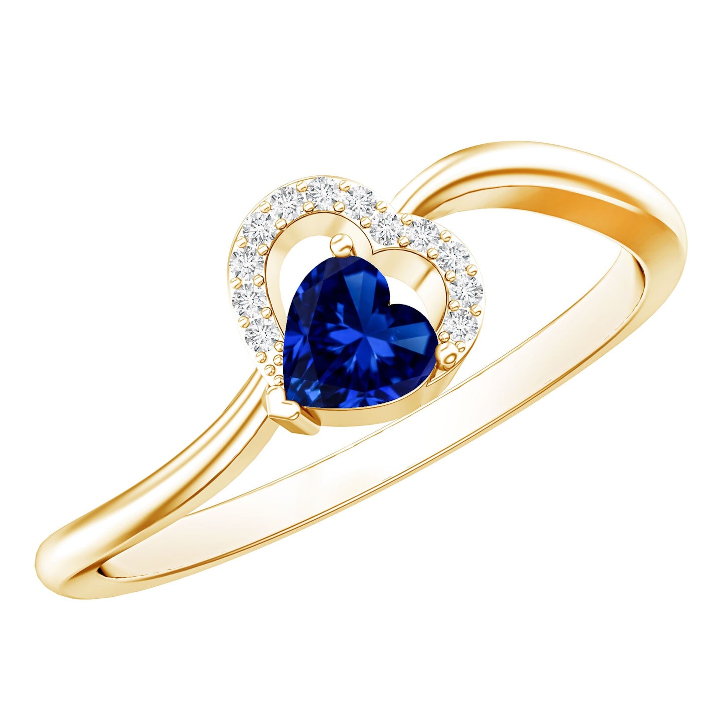 Certified Lab Grown Blue Sapphire Heart Promise Ring with Diamond