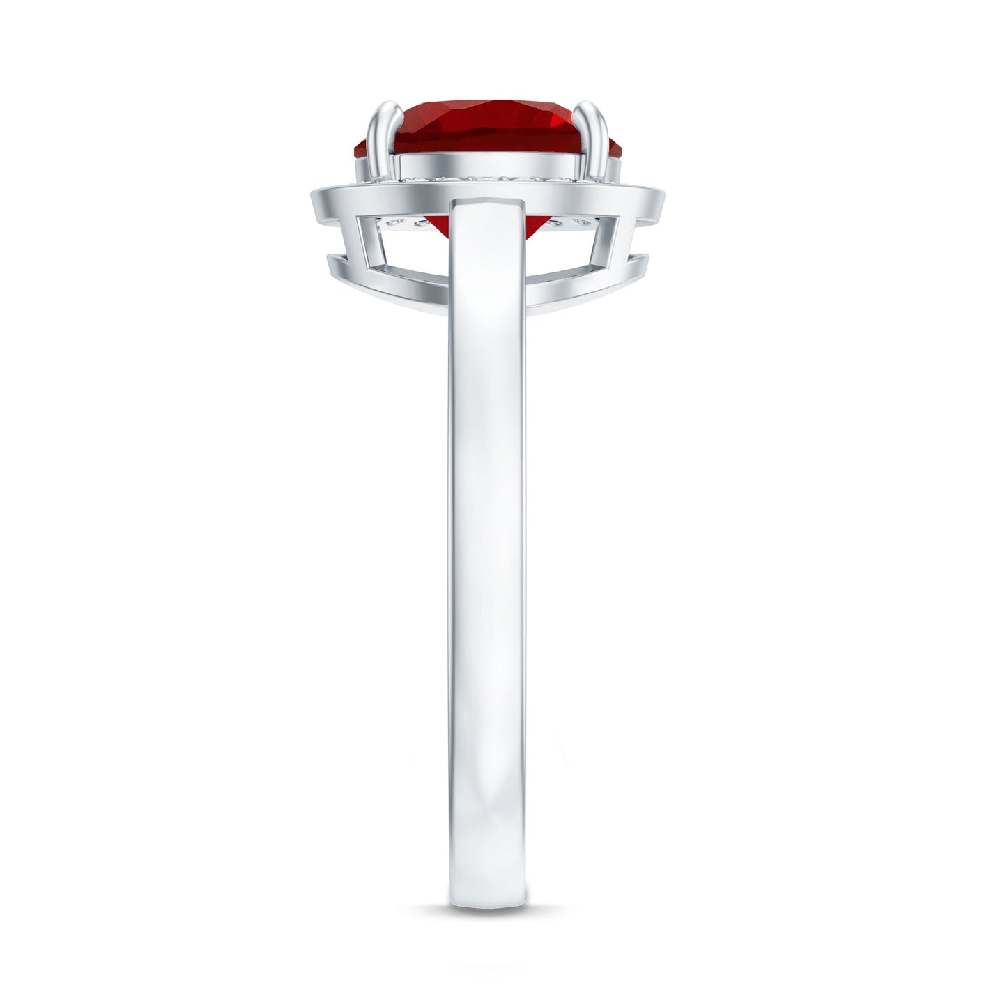 2 Carat Lab Grown Ruby Round Halo Engagement Ring