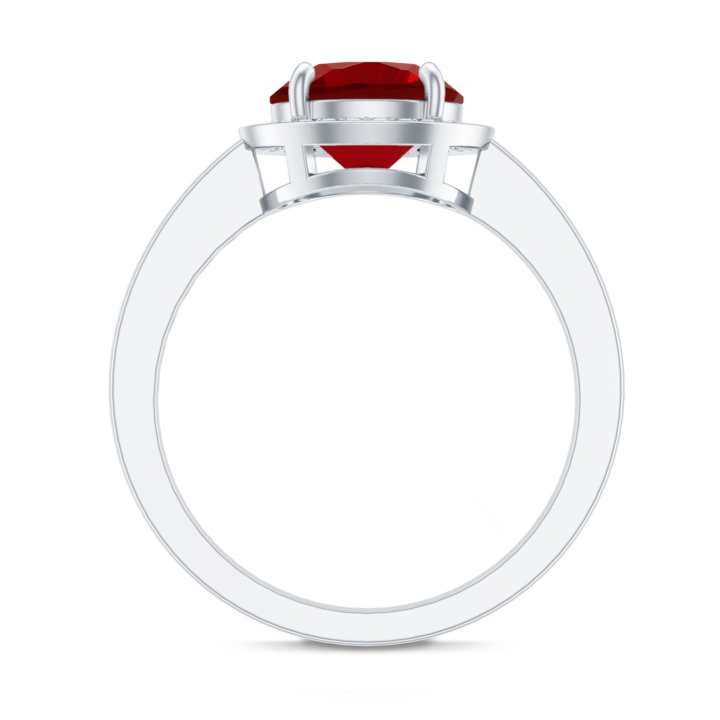 2 Carat Lab Grown Ruby Round Halo Engagement Ring