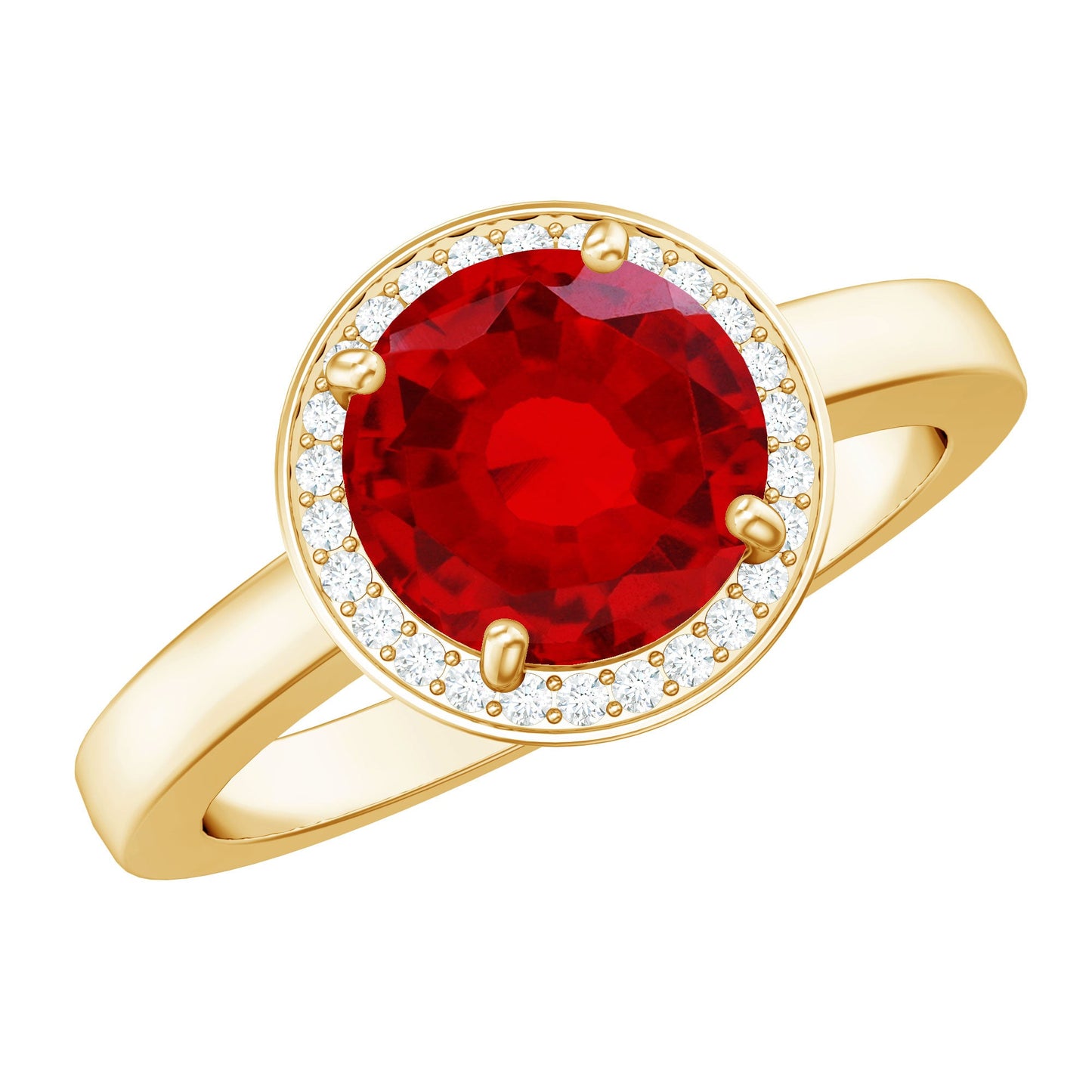 2 Carat Lab Grown Ruby Round Halo Engagement Ring