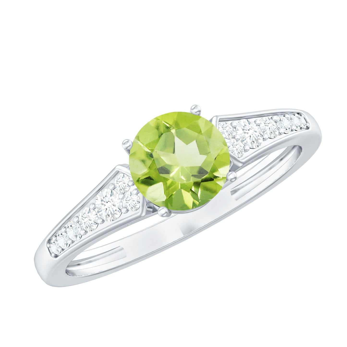Natural Solitaire 2 Carat Peridot Engagement Ring with Diamond
