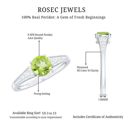 Natural Solitaire 2 Carat Peridot Engagement Ring with Diamond