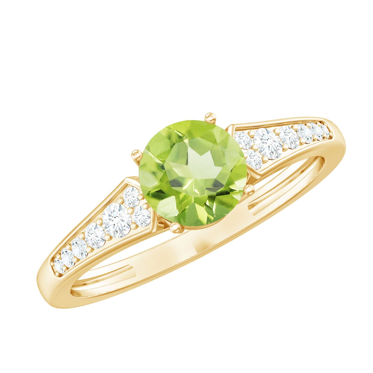 Natural Solitaire 2 Carat Peridot Engagement Ring with Diamond