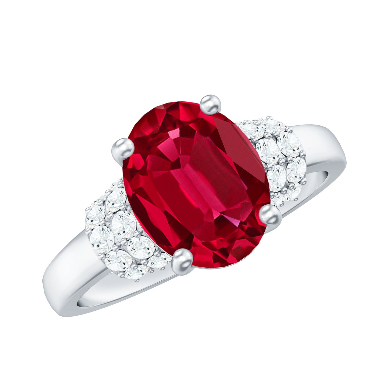 4 Carat Lab Created Ruby Oval Engagement Ring with Diamonds