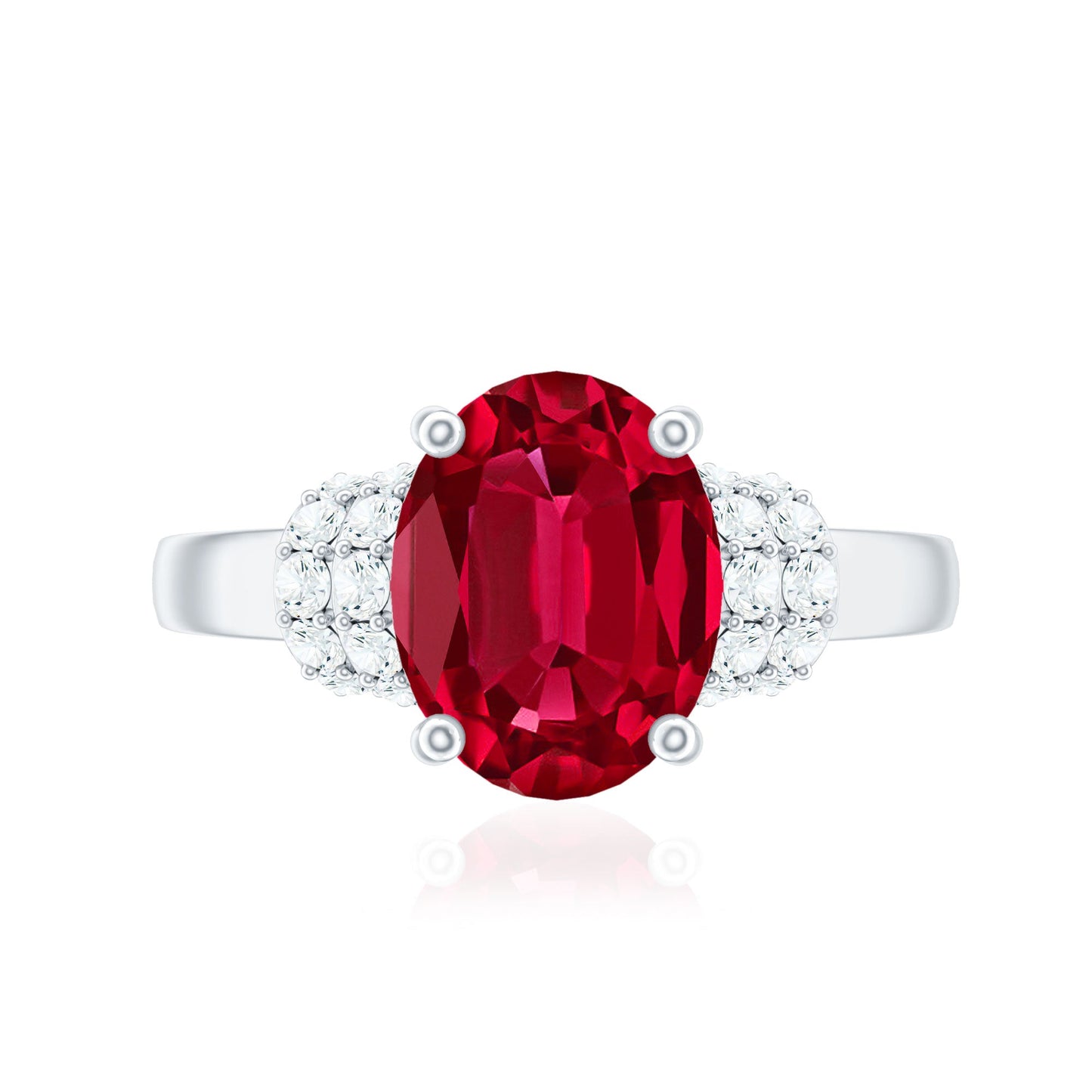 4 Carat Lab Created Ruby Oval Engagement Ring with Diamonds