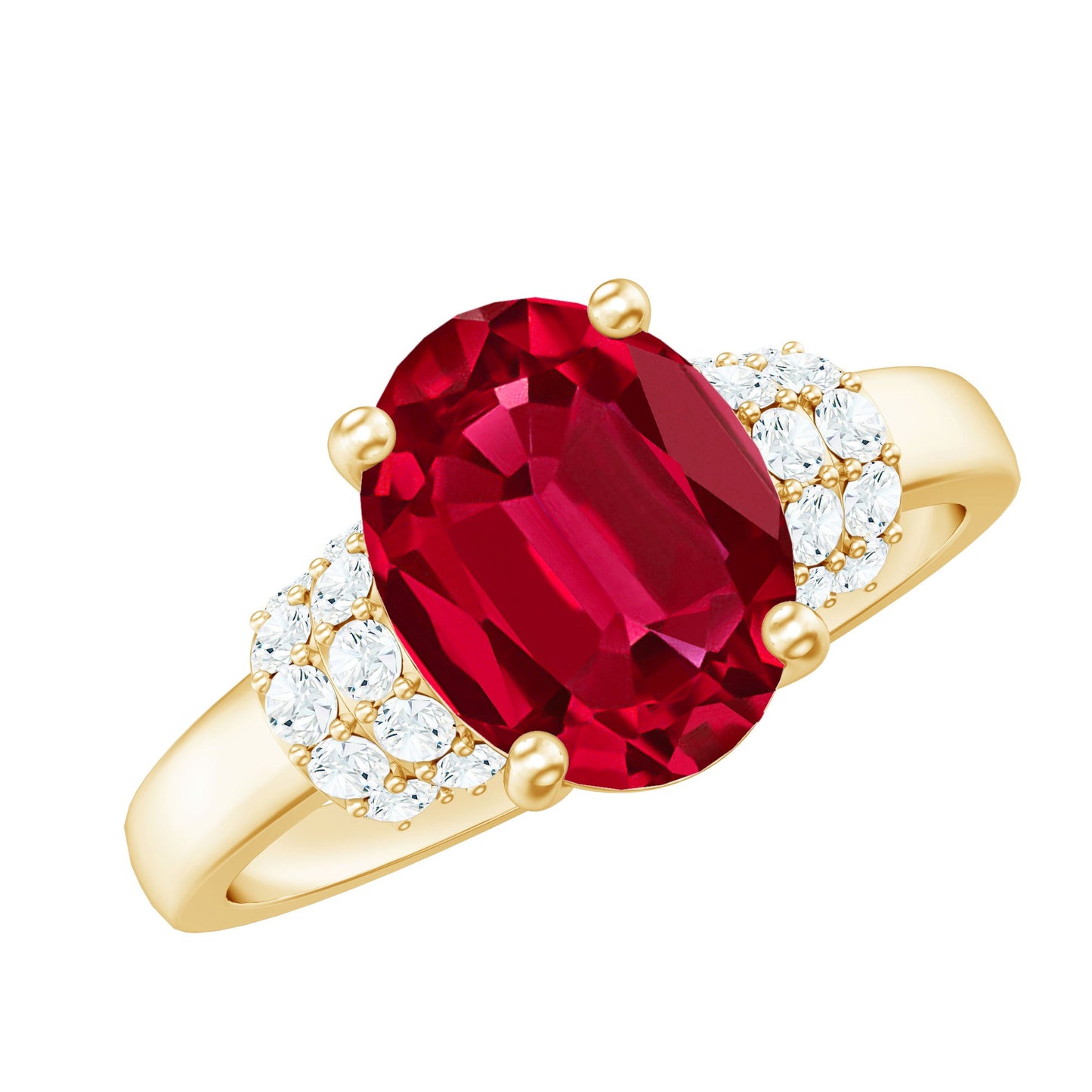 4 Carat Lab Created Ruby Oval Engagement Ring with Diamonds