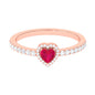 Genuine Ruby Heart Promise Ring with Diamond Halo