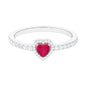 Genuine Ruby Heart Promise Ring with Diamond Halo